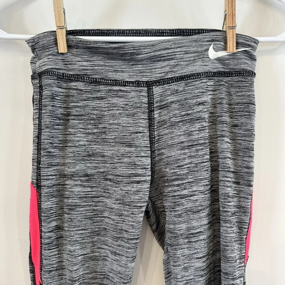 Dri-Fit Nike Little Girls 6 Ankle Leggings Marled Gray Pink Stripe Logo‎ - Picture 3 of 6